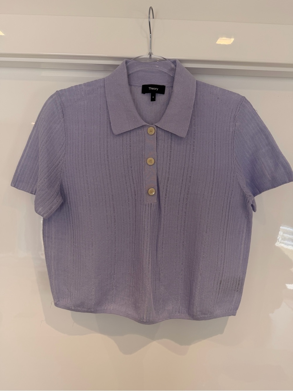 Theory Lavender Short-Sleeve Polo Sweater